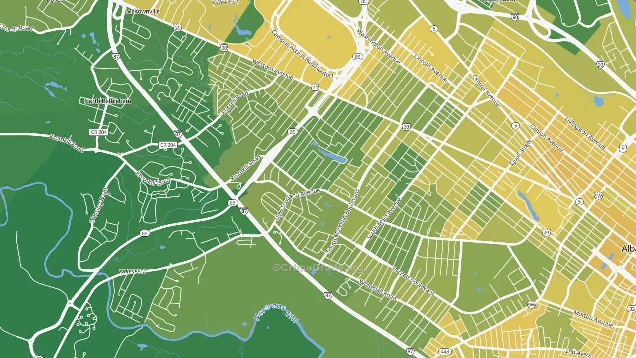 Buckingham Lake-Crestwood, Albany, NY Map of Vandalism Rates