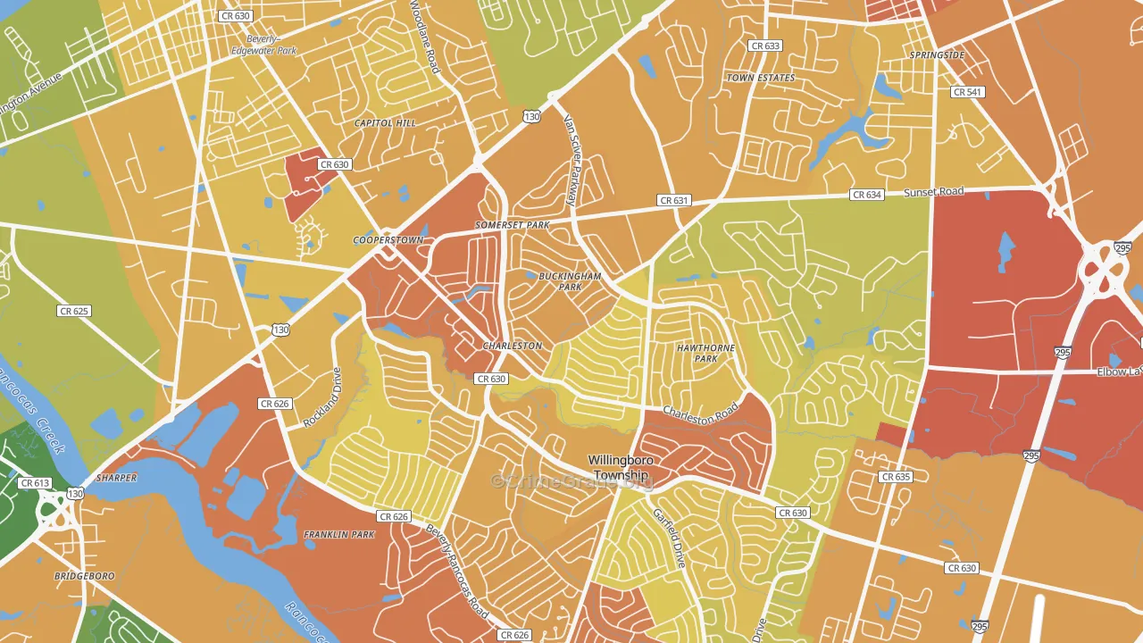Buckingham Park, Willingboro, NJ Map of Vandalism Rates