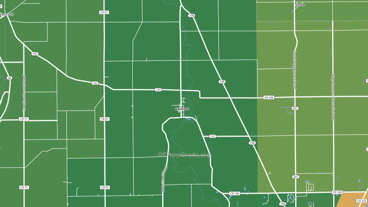 Buckland, OH Map of Vandalism Rates