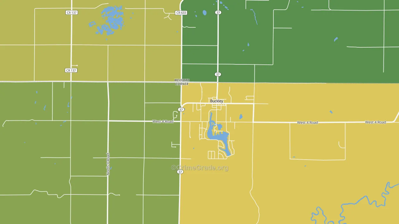 Buckley, MI Map of Vandalism Rates