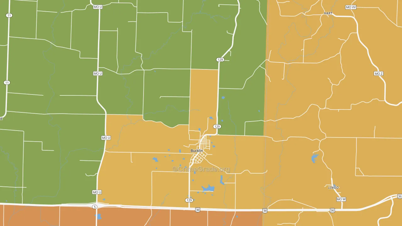 Bucklin, MO Map of Vandalism Rates