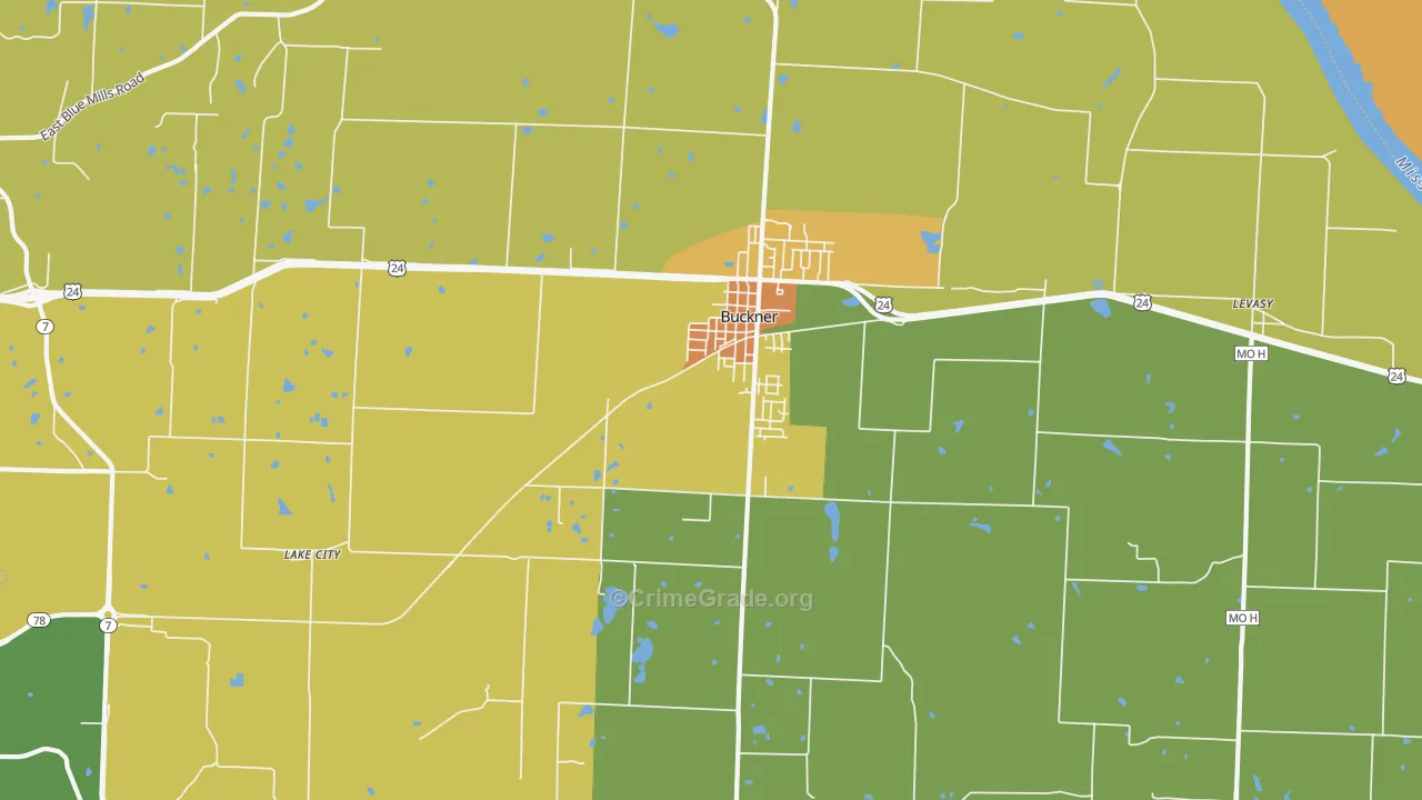 Buckner, MO Map of Vandalism Rates