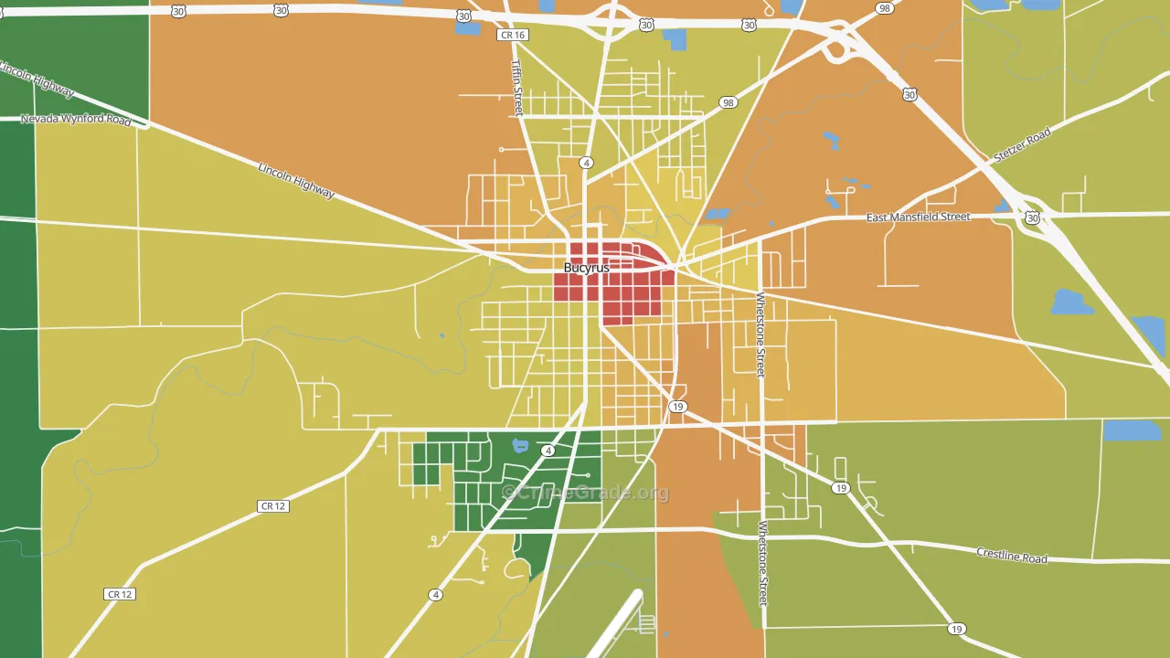 Bucyrus Commercial Historical District, Bucyrus, OH Map of Vandalism Rates