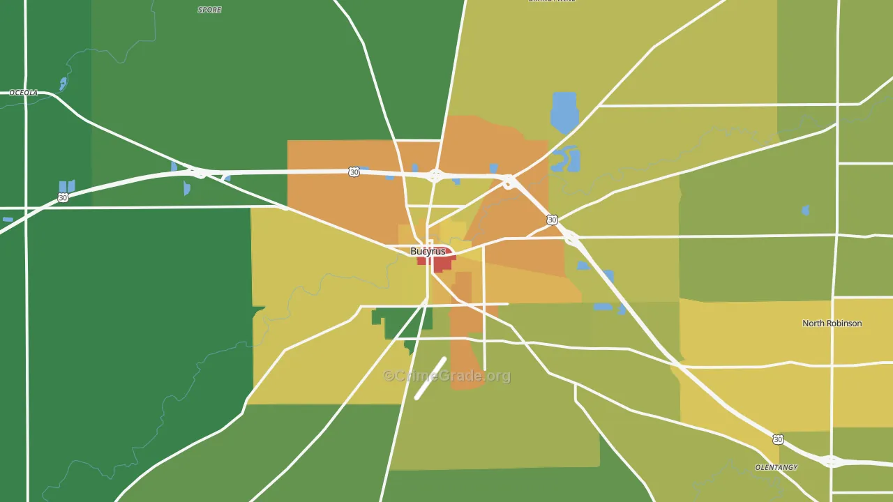 Bucyrus, OH Map of Vandalism Rates