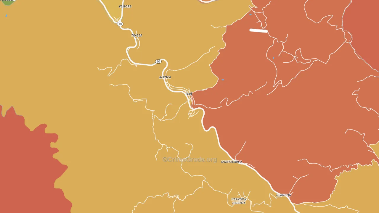 Bud, WV Map of Vandalism Rates