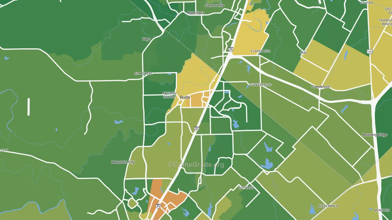 Buda, TX Map of Vandalism Rates
