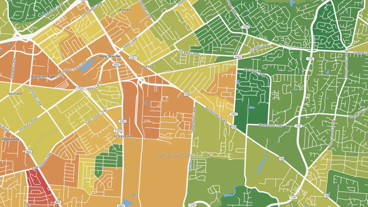 Buechel, Louisville, KY Map of Vandalism Rates