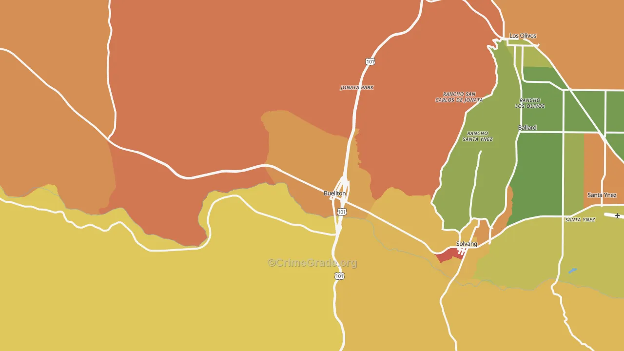 Buellton, CA Map of Vandalism Rates