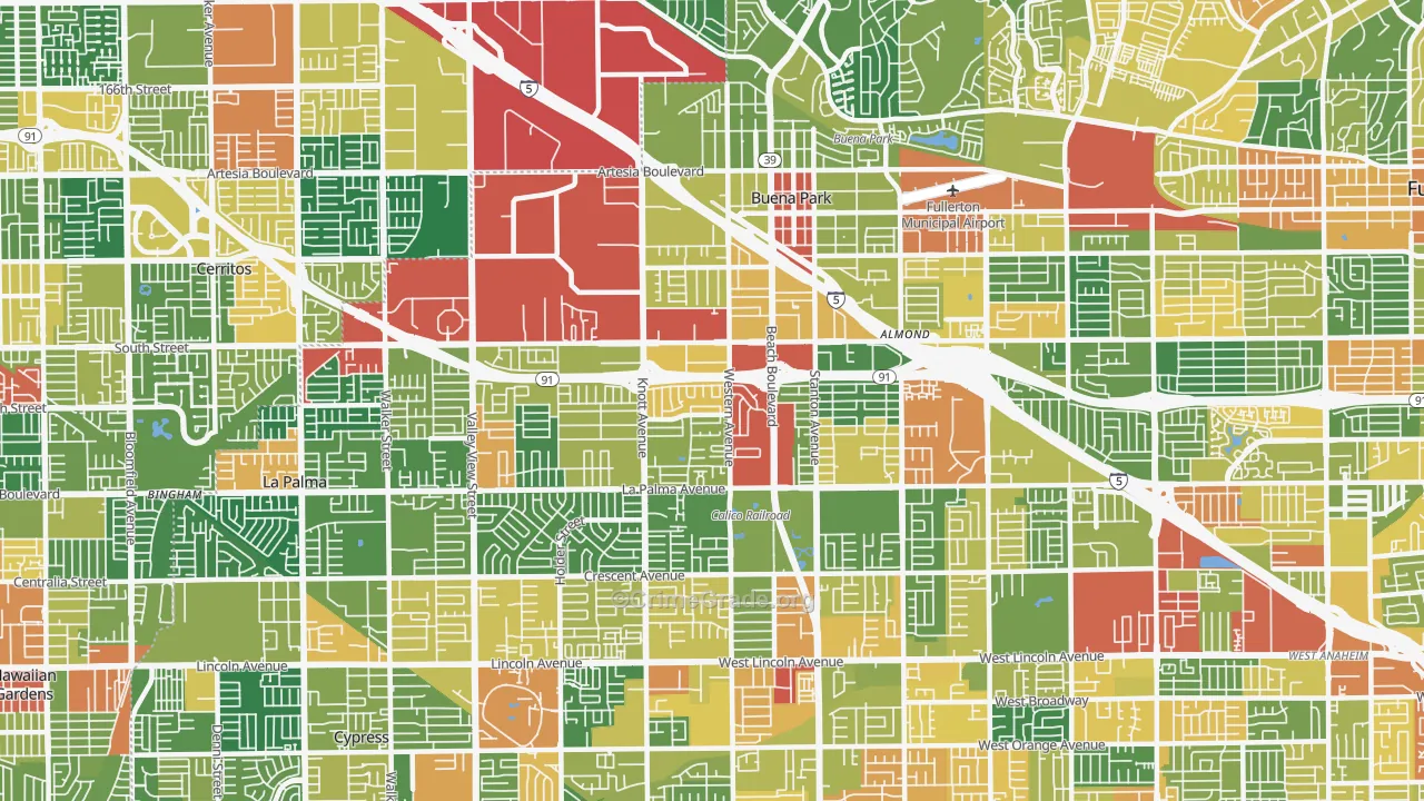 Buena Park, CA Map of Vandalism Rates