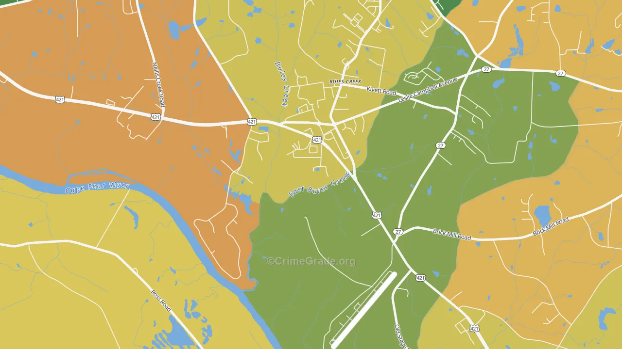 Buies Creek, NC Map of Vandalism Rates