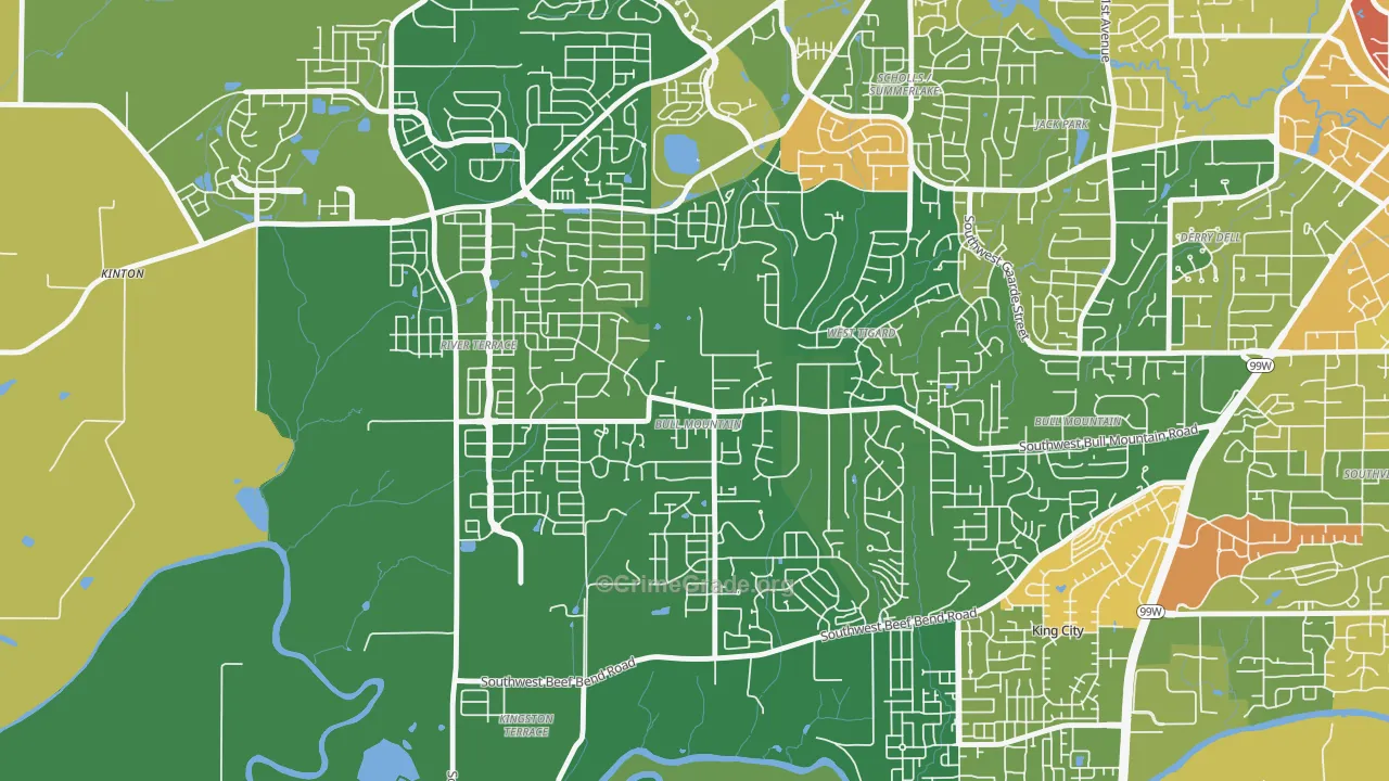 Bull Mountain, OR Map of Vandalism Rates