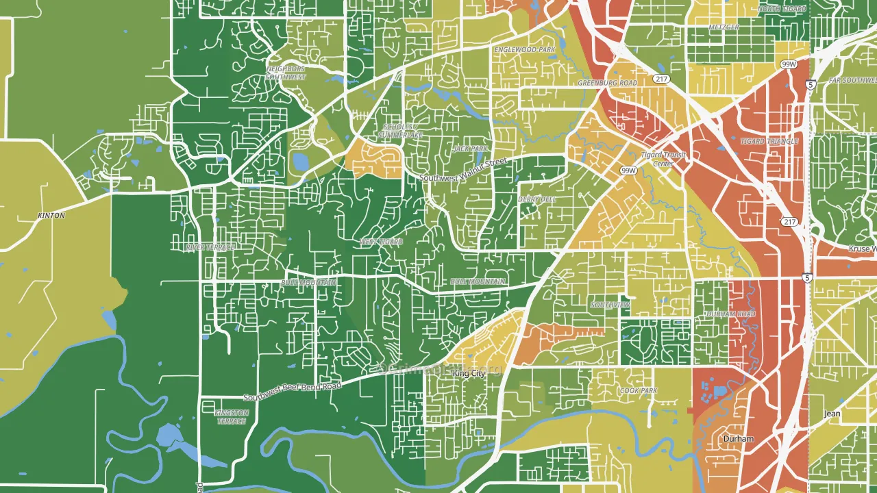 Bull Mountain, Tigard, OR Map of Vandalism Rates