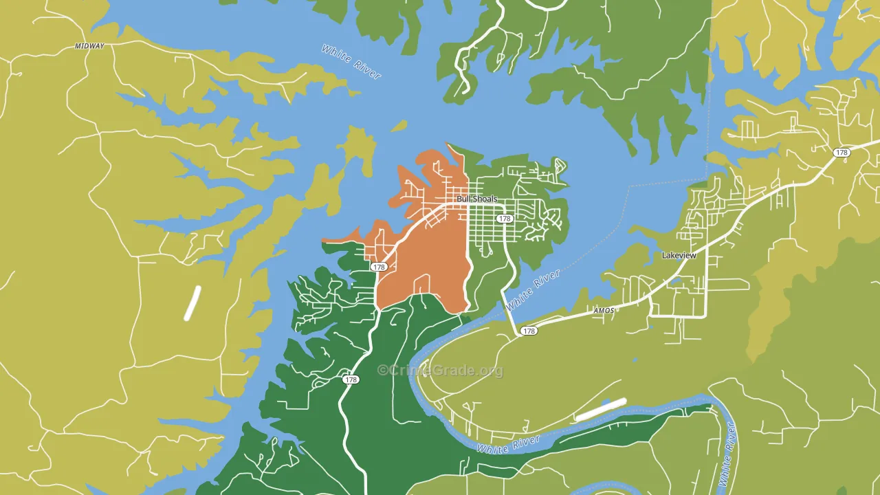 Bull Shoals, AR Map of Vandalism Rates