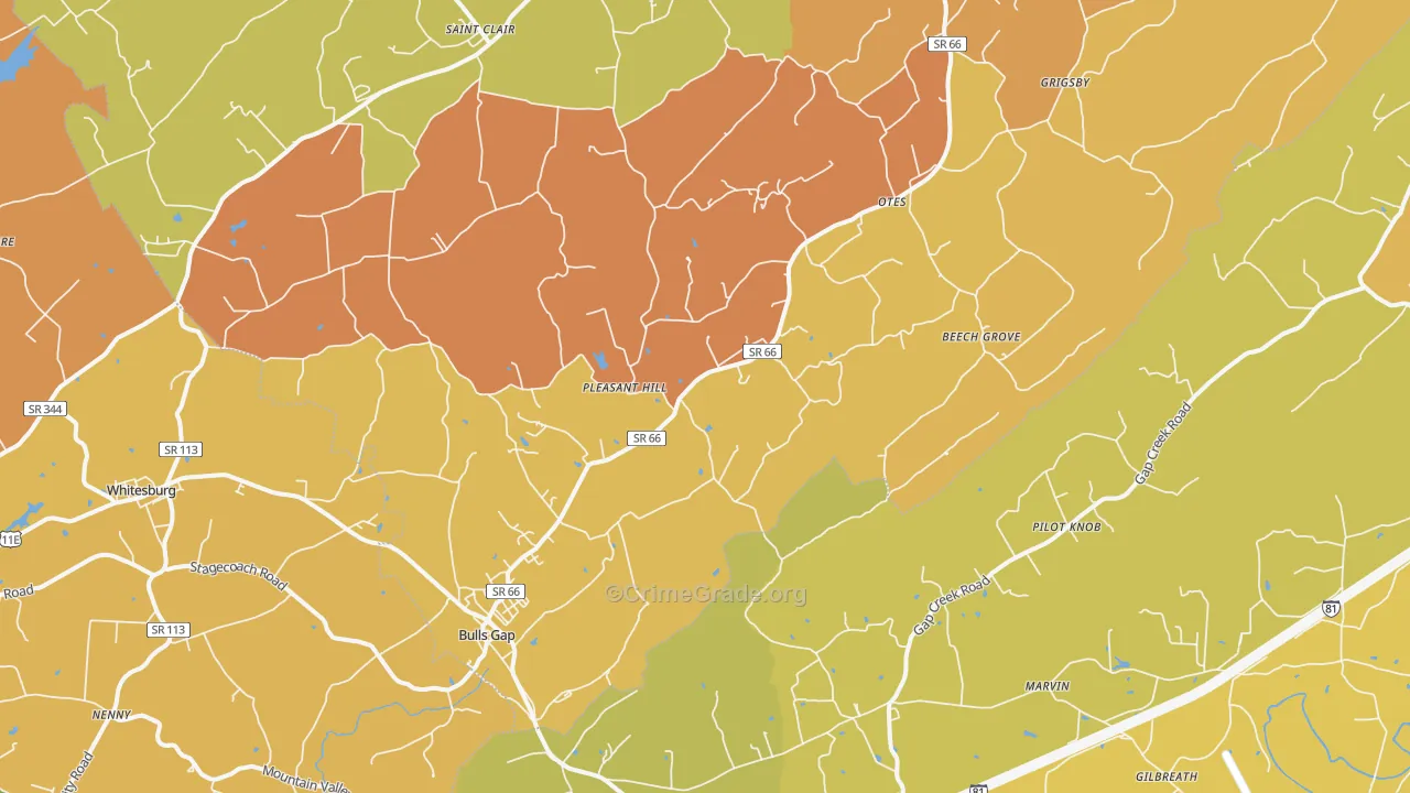 Bulls Gap, TN Map of Vandalism Rates