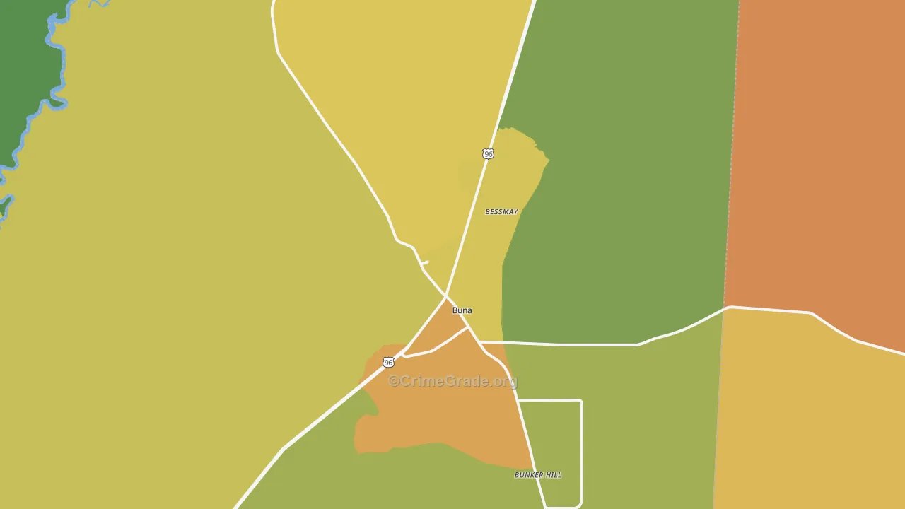 Buna, TX Map of Vandalism Rates