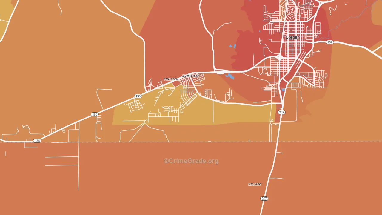 Bunavista, TX Map of Vandalism Rates