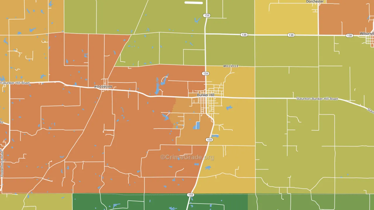 Bunker Hill, IL Map of Vandalism Rates