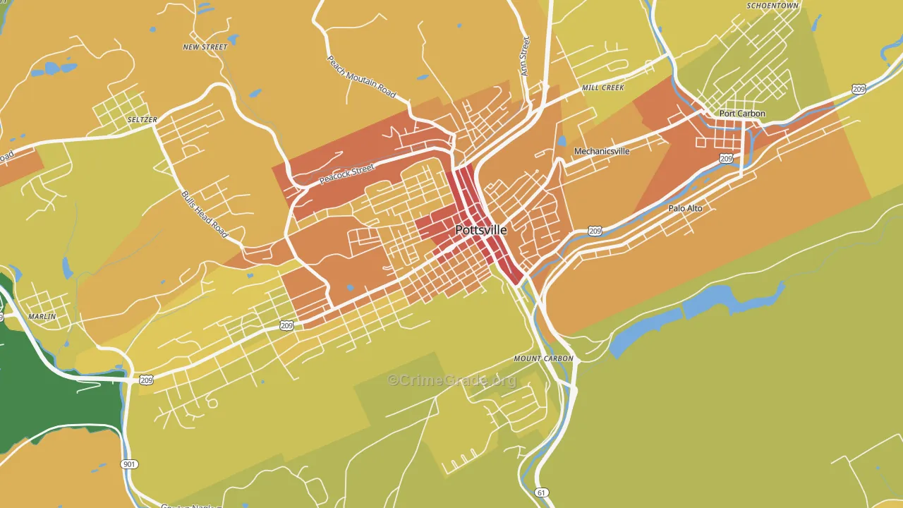 Bunker Hill, Pottsville, PA Map of Vandalism Rates