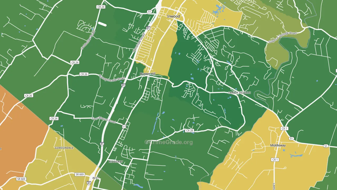 Bunker Hill, WV Map of Vandalism Rates