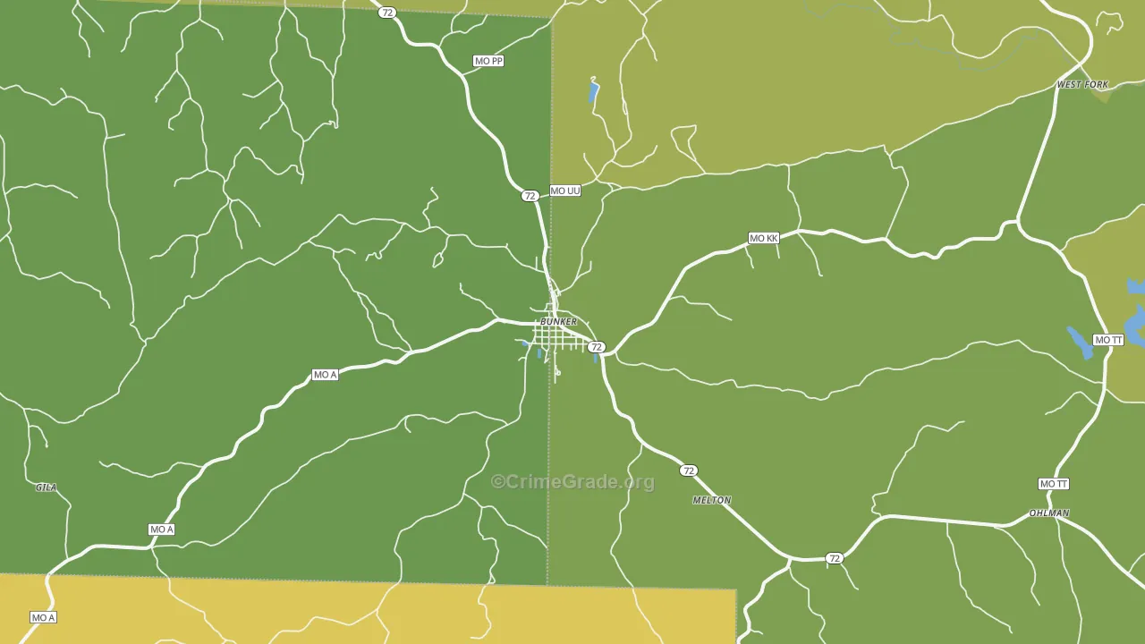 Bunker, MO Map of Vandalism Rates
