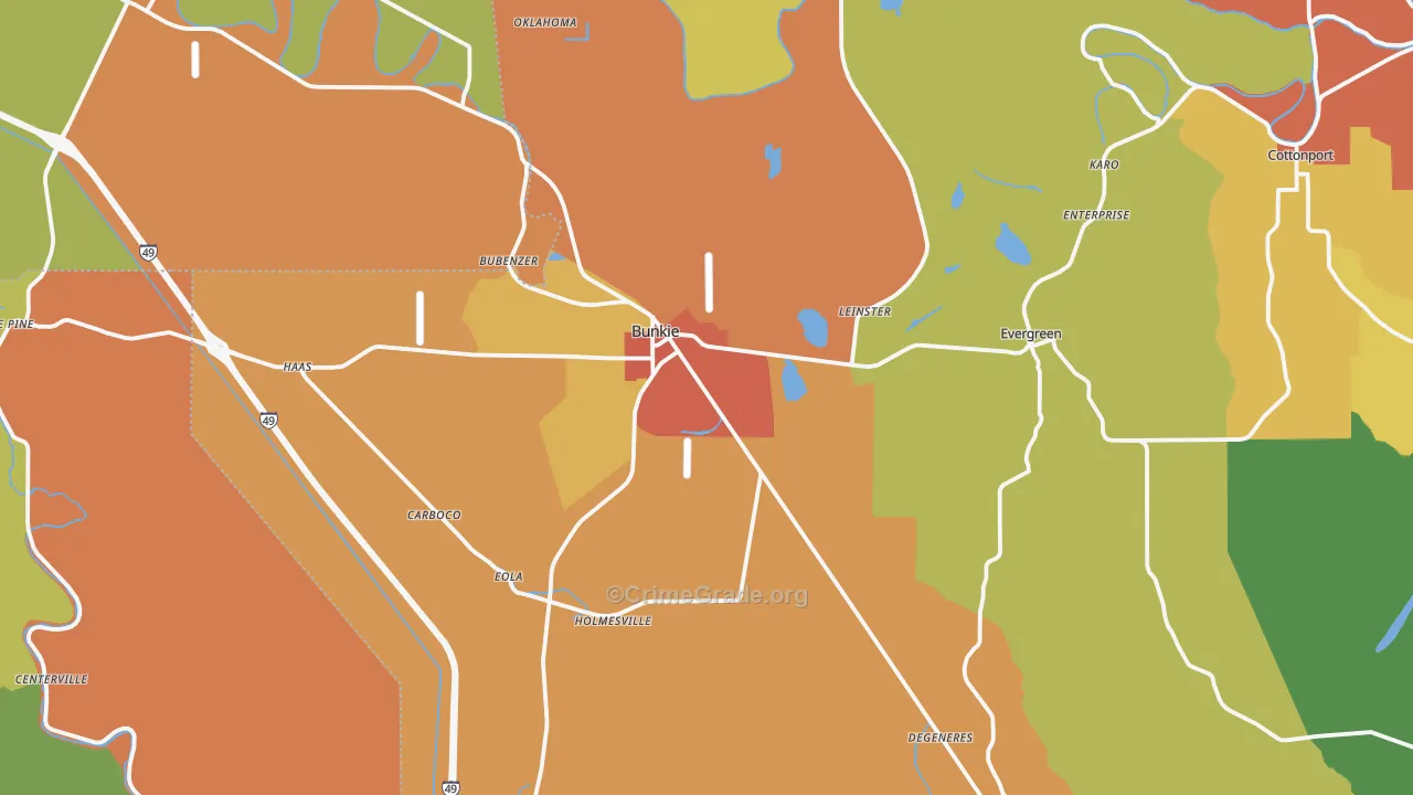Bunkie, LA Map of Vandalism Rates
