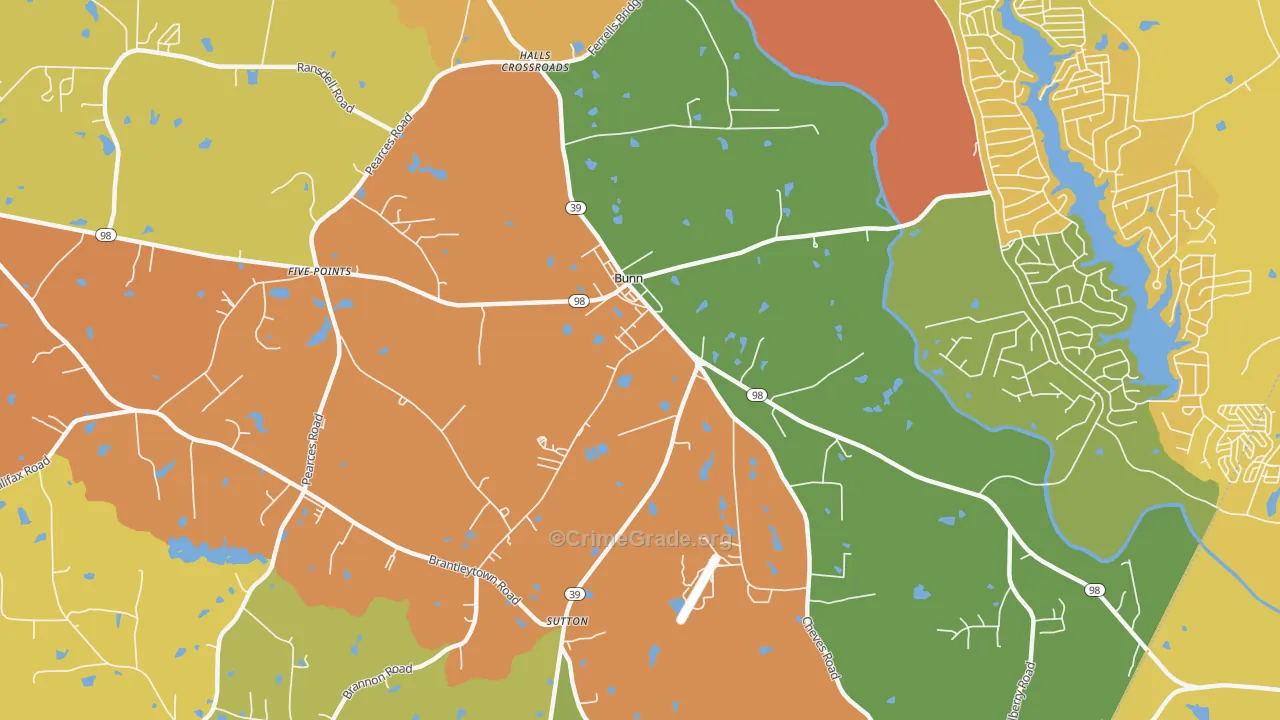 Bunn, NC Map of Vandalism Rates