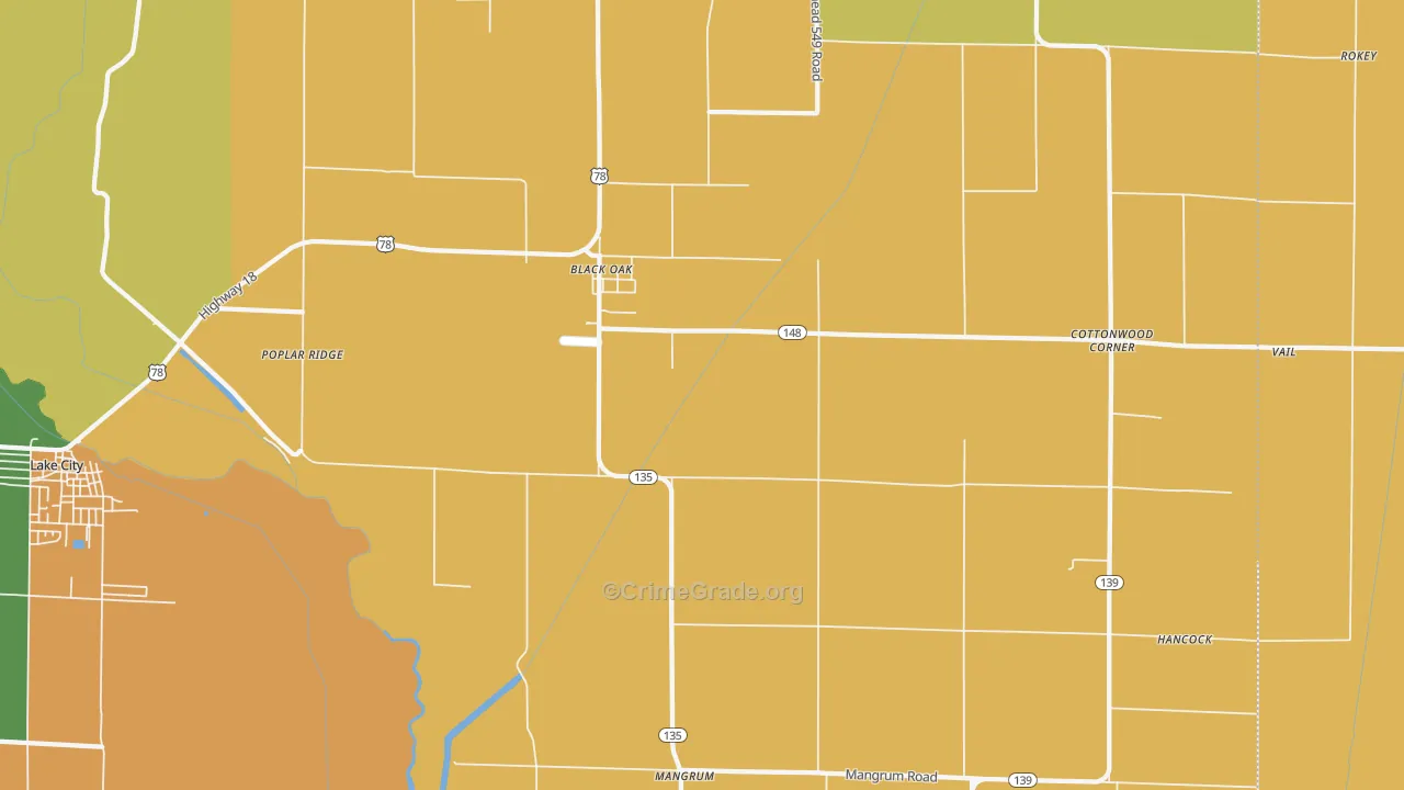 Bunney, AR Map of Vandalism Rates