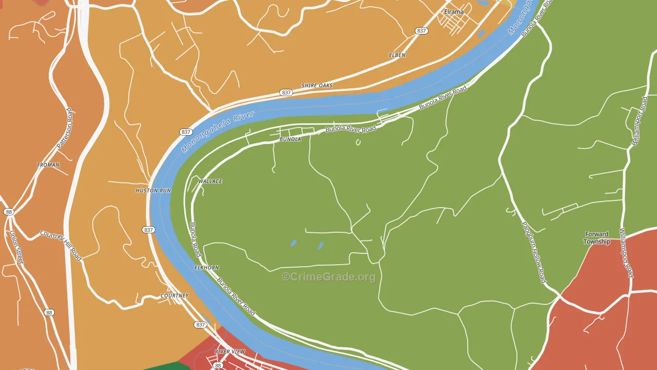Bunola, PA Map of Vandalism Rates