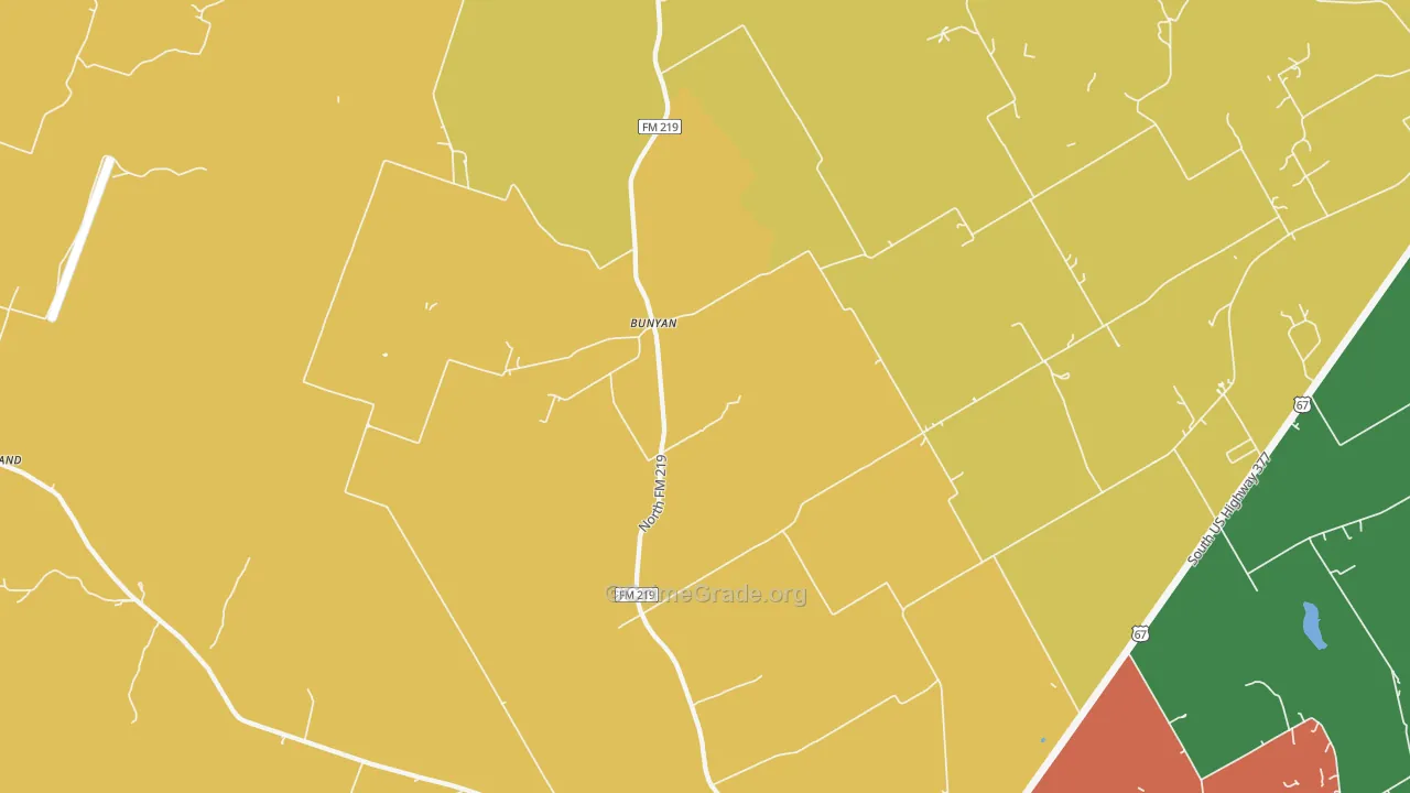 Bunyan, TX Map of Vandalism Rates