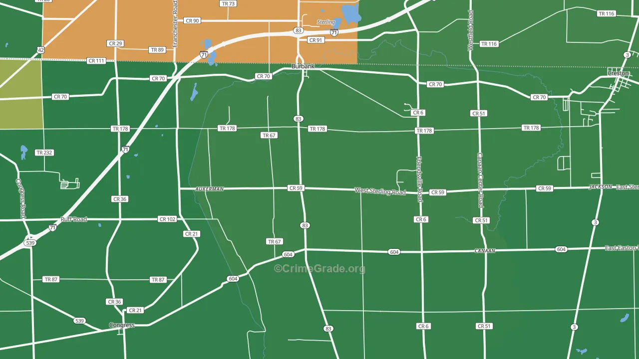 Burbank, OH Map of Vandalism Rates