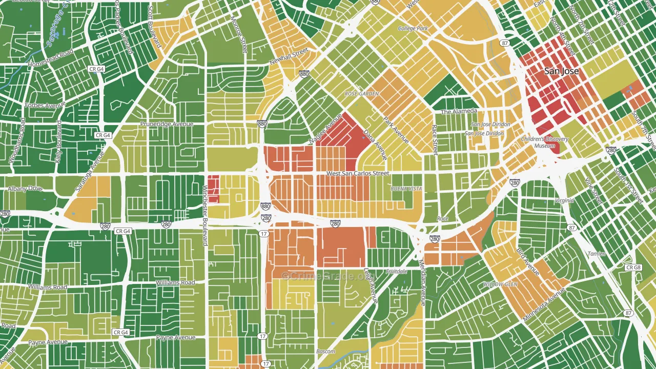 Burbank, San Jose, CA Map of Vandalism Rates