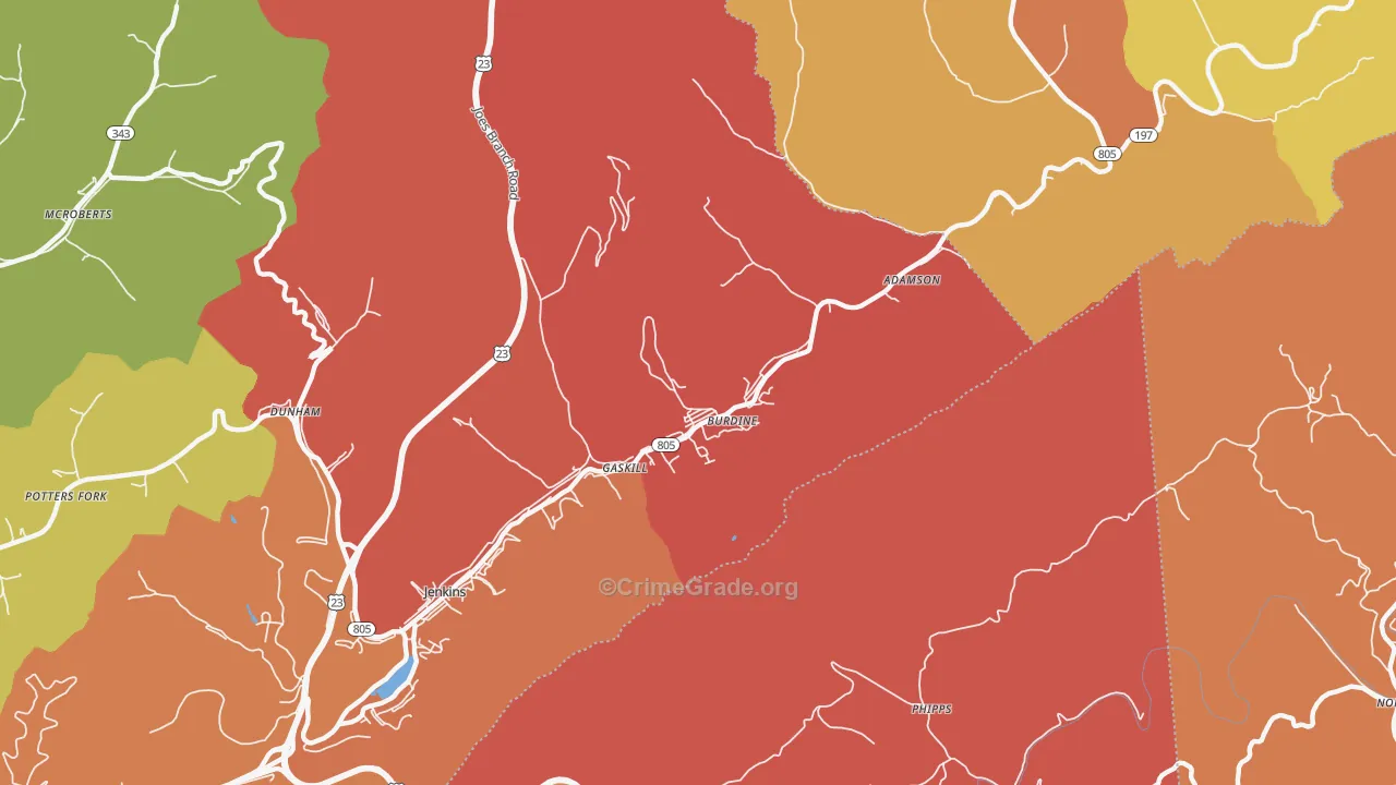 Burdine, KY Map of Vandalism Rates