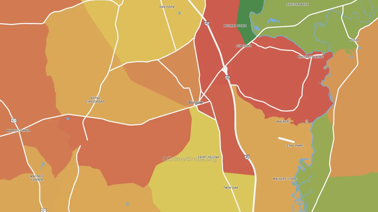 Burgaw, NC Map of Vandalism Rates
