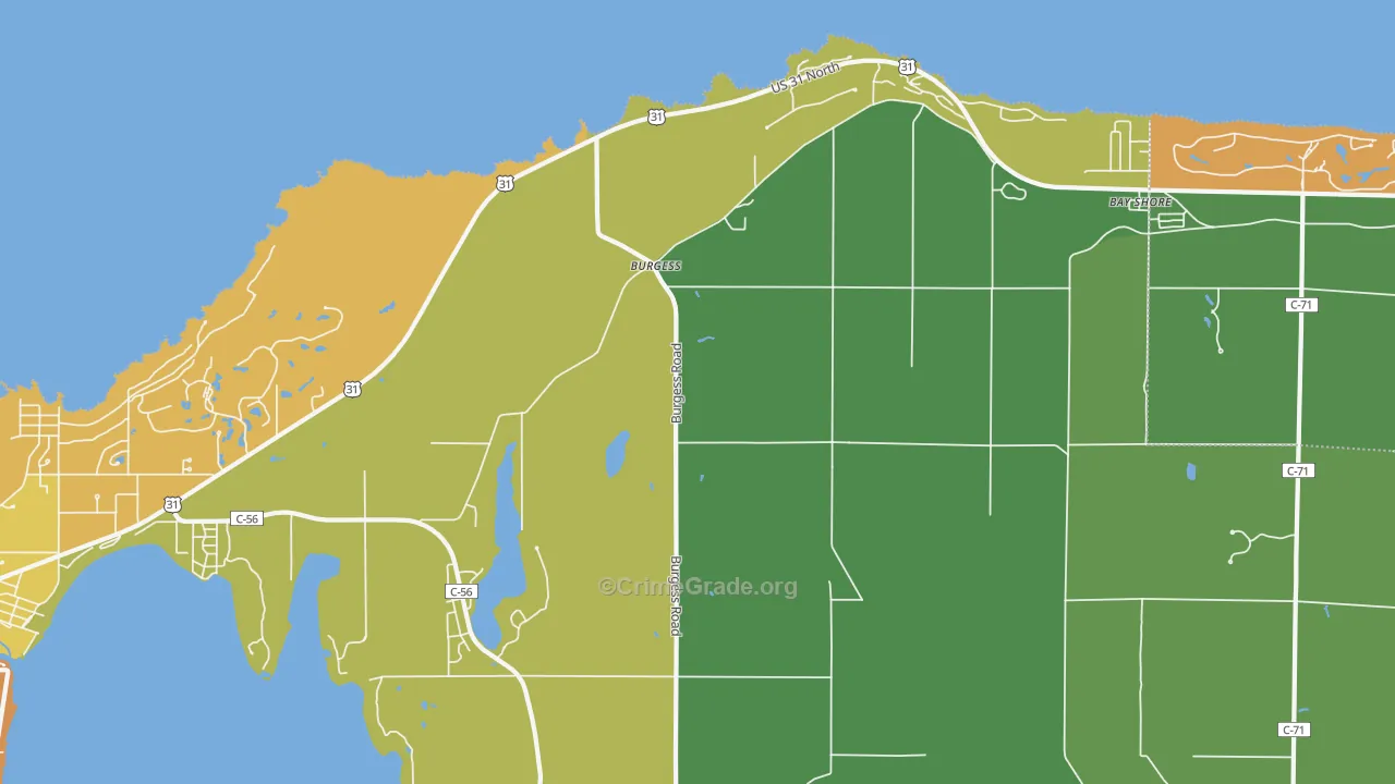 Burgess, MI Map of Vandalism Rates