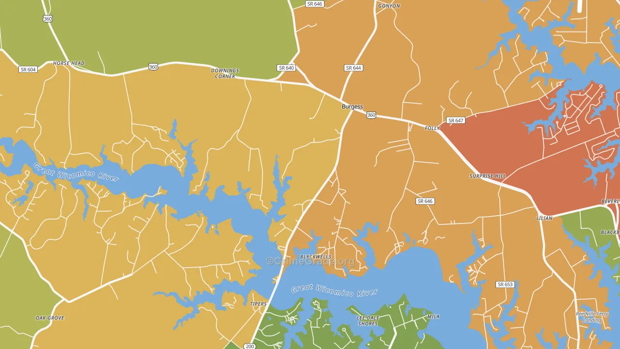 Burgess, VA Map of Vandalism Rates