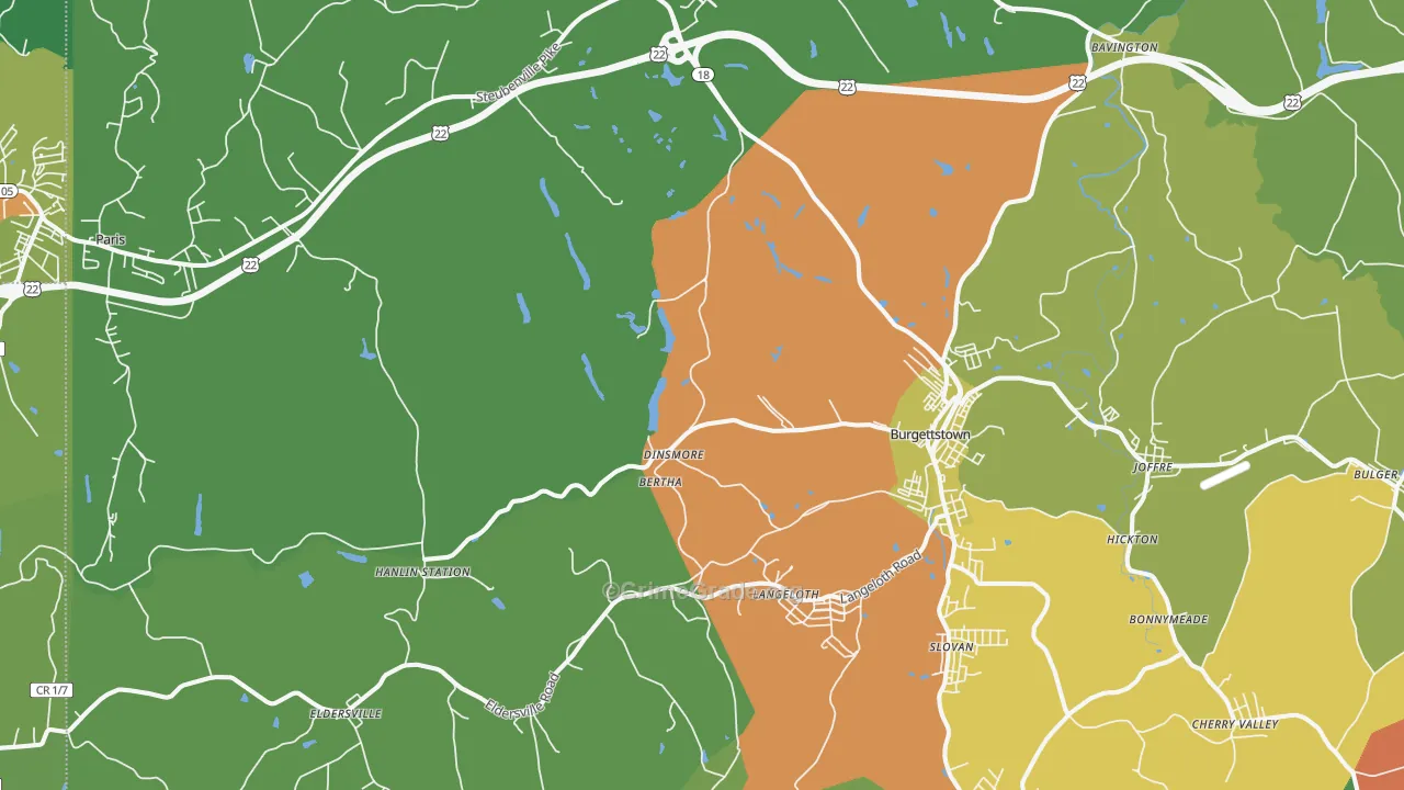 Burgettstown, PA Map of Vandalism Rates