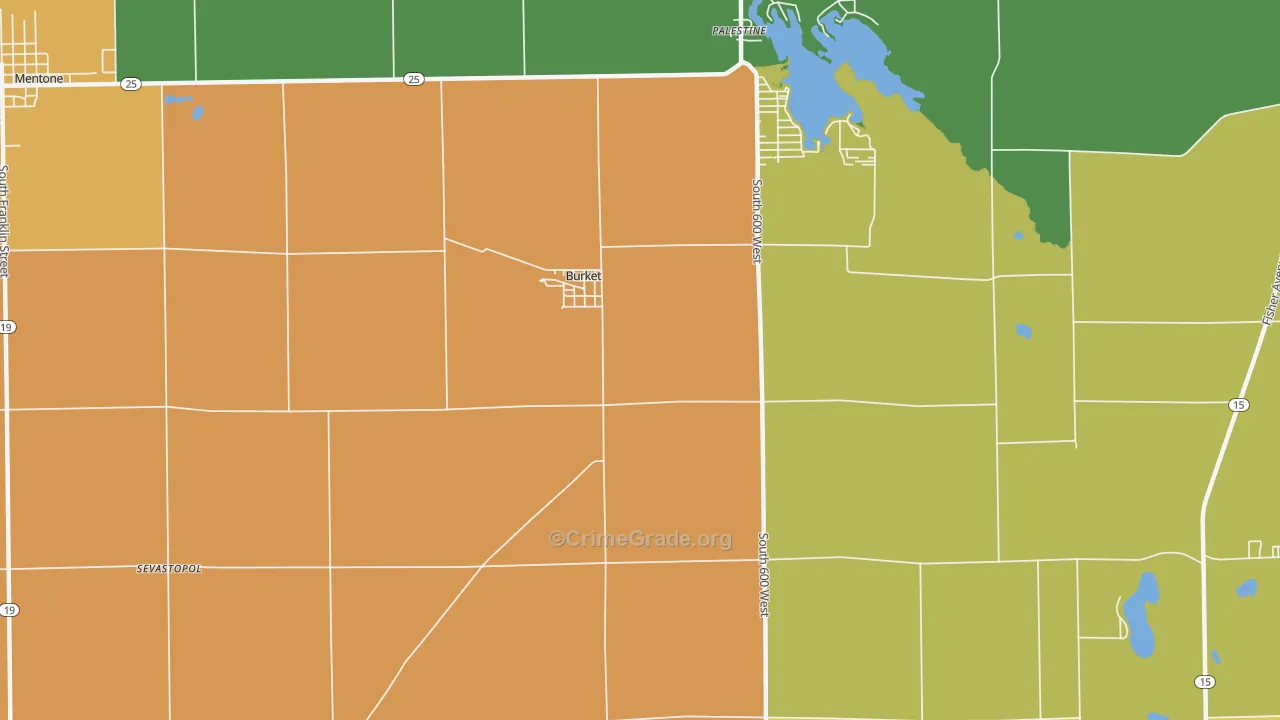 Burket, IN Map of Vandalism Rates