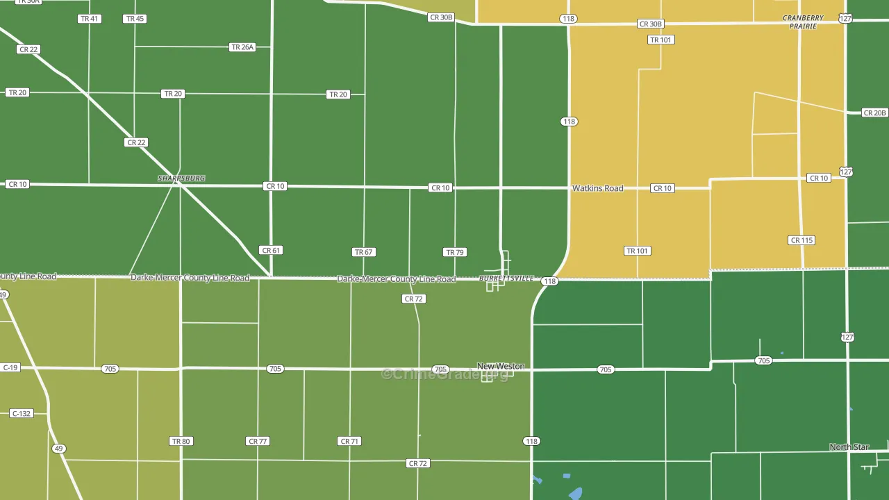 Burkettsville, OH Map of Vandalism Rates