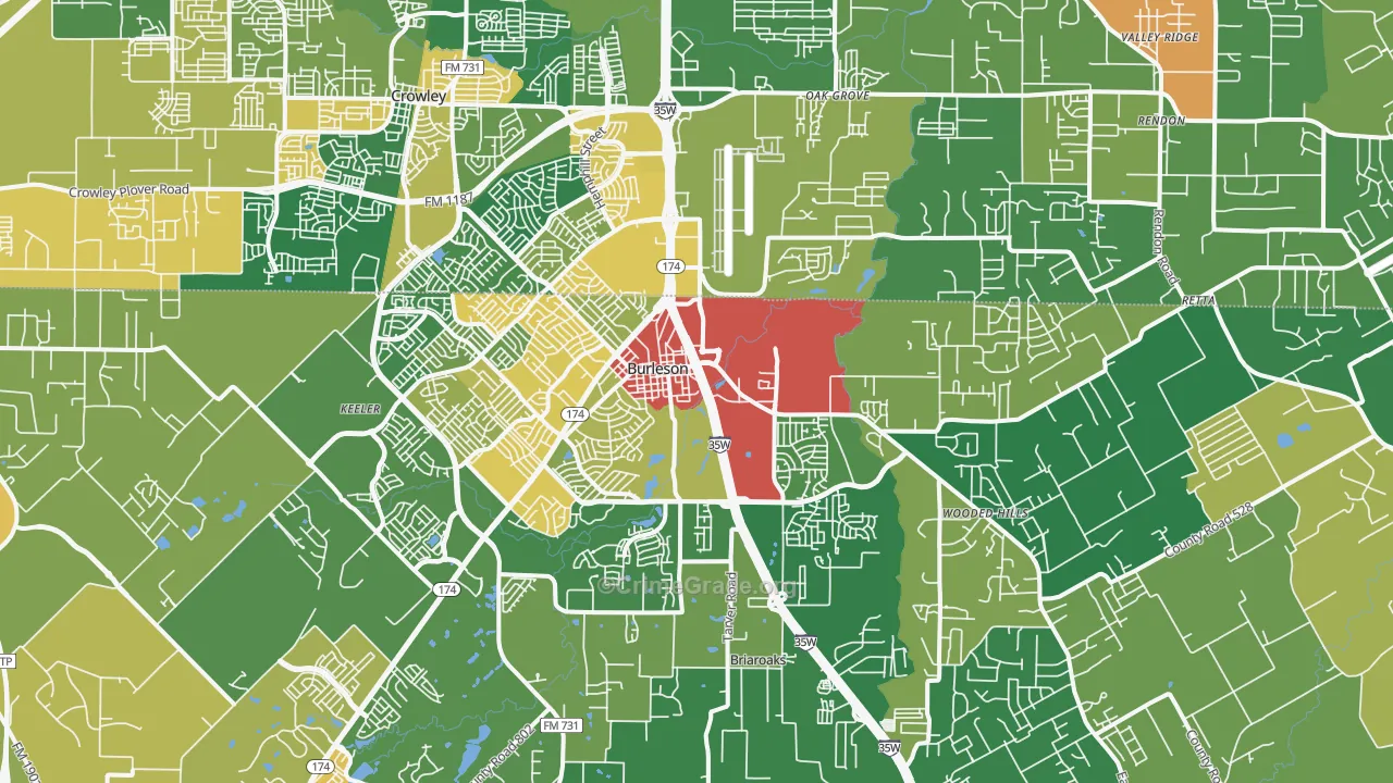 Burleson, TX Map of Vandalism Rates