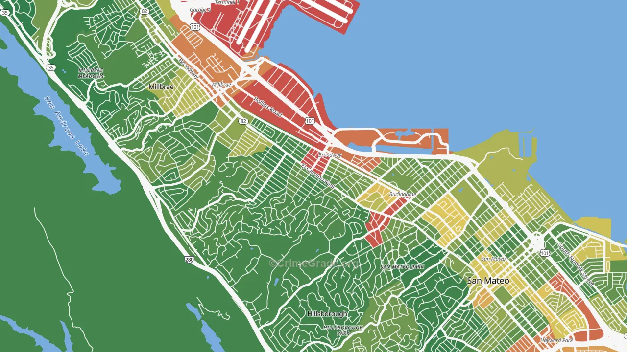Burlingame, CA Map of Vandalism Rates