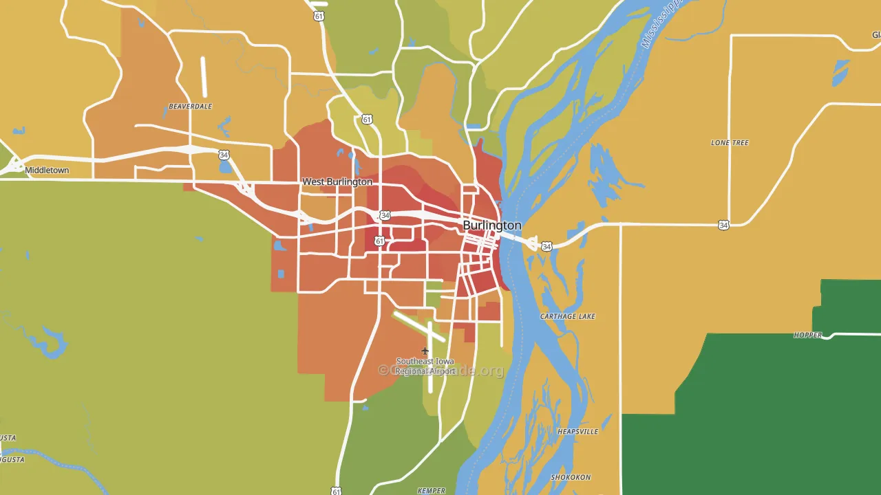 Burlington, IA Map of Vandalism Rates