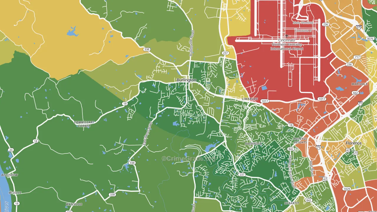 Burlington, KY Map of Vandalism Rates