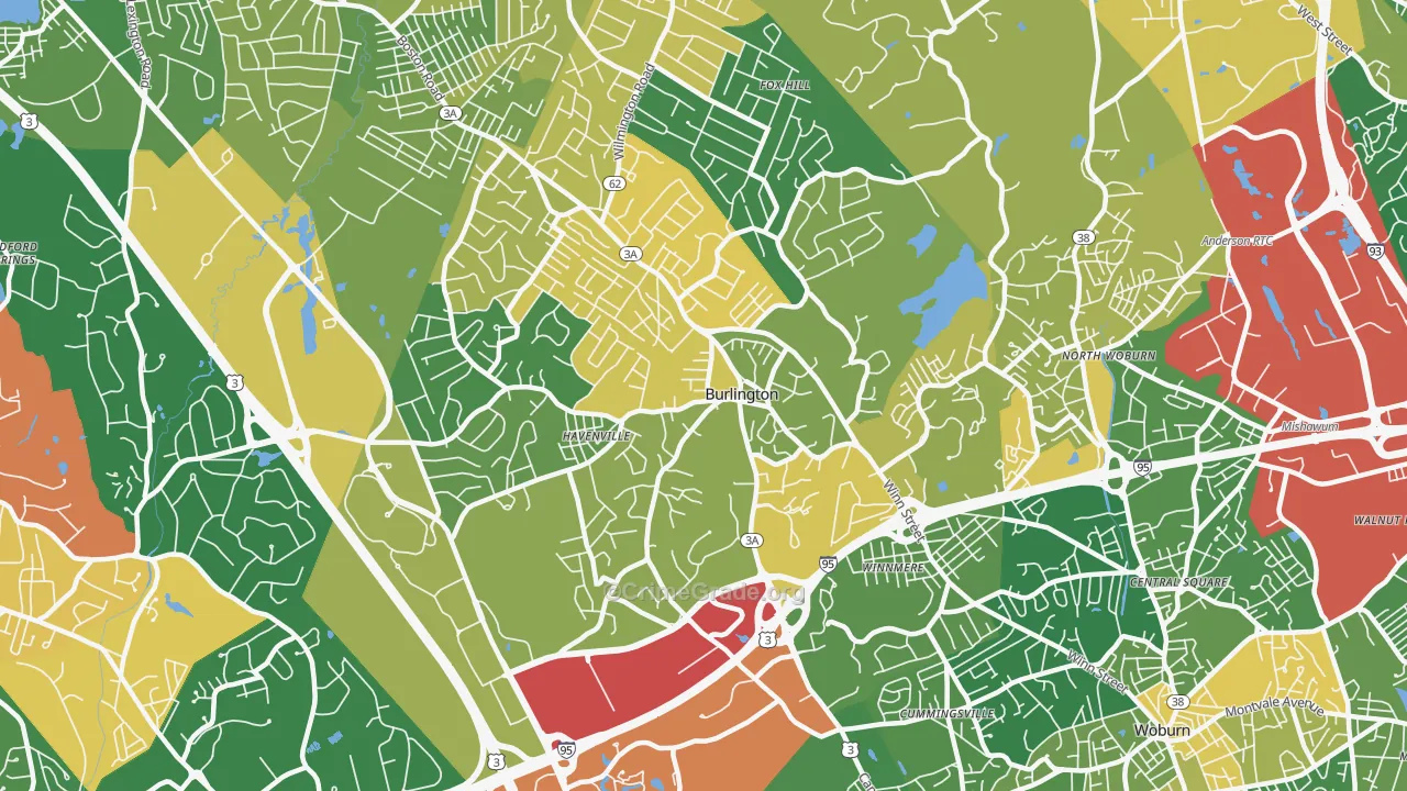 Burlington, MA Map of Vandalism Rates