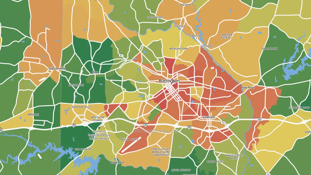 Burlington, NC Map of Vandalism Rates