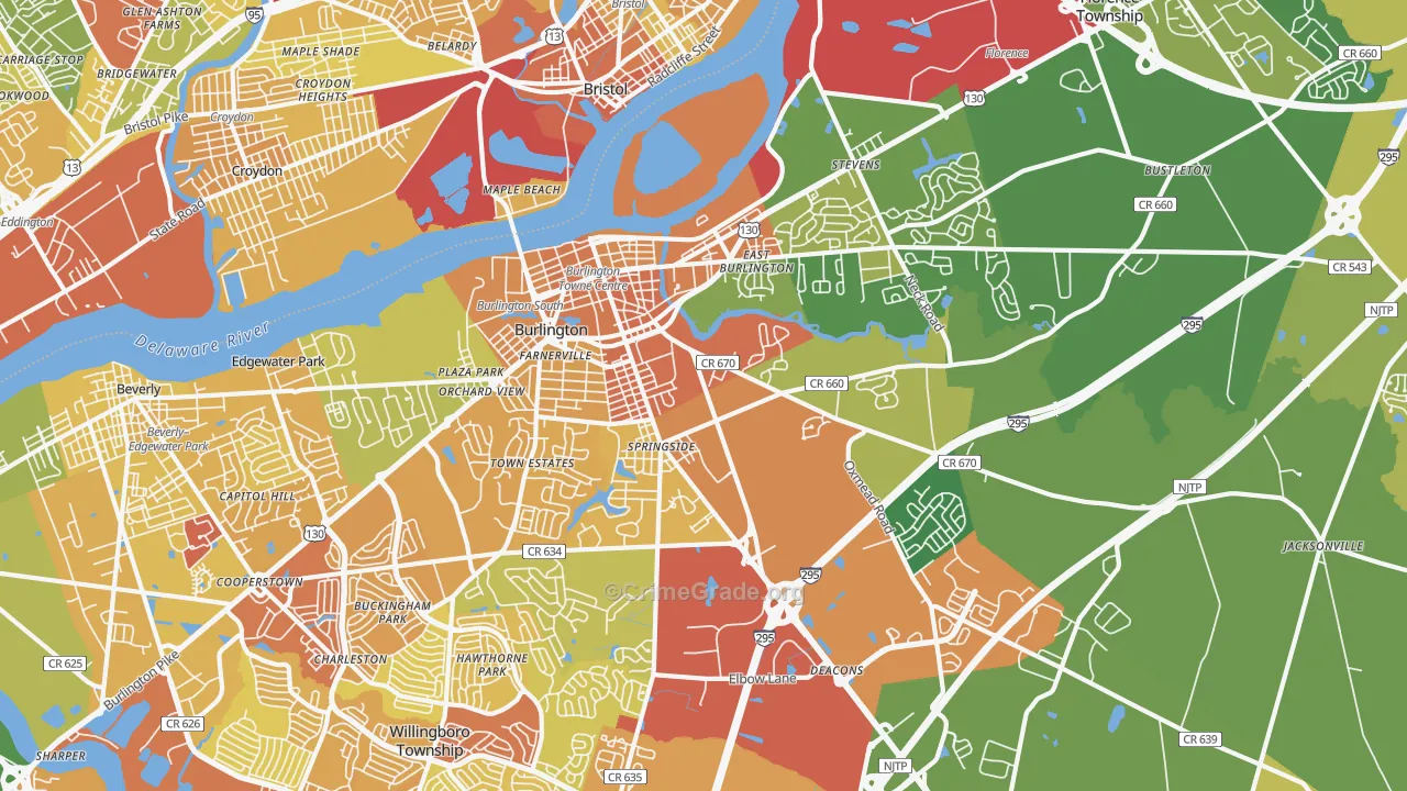 Burlington, NJ Map of Vandalism Rates