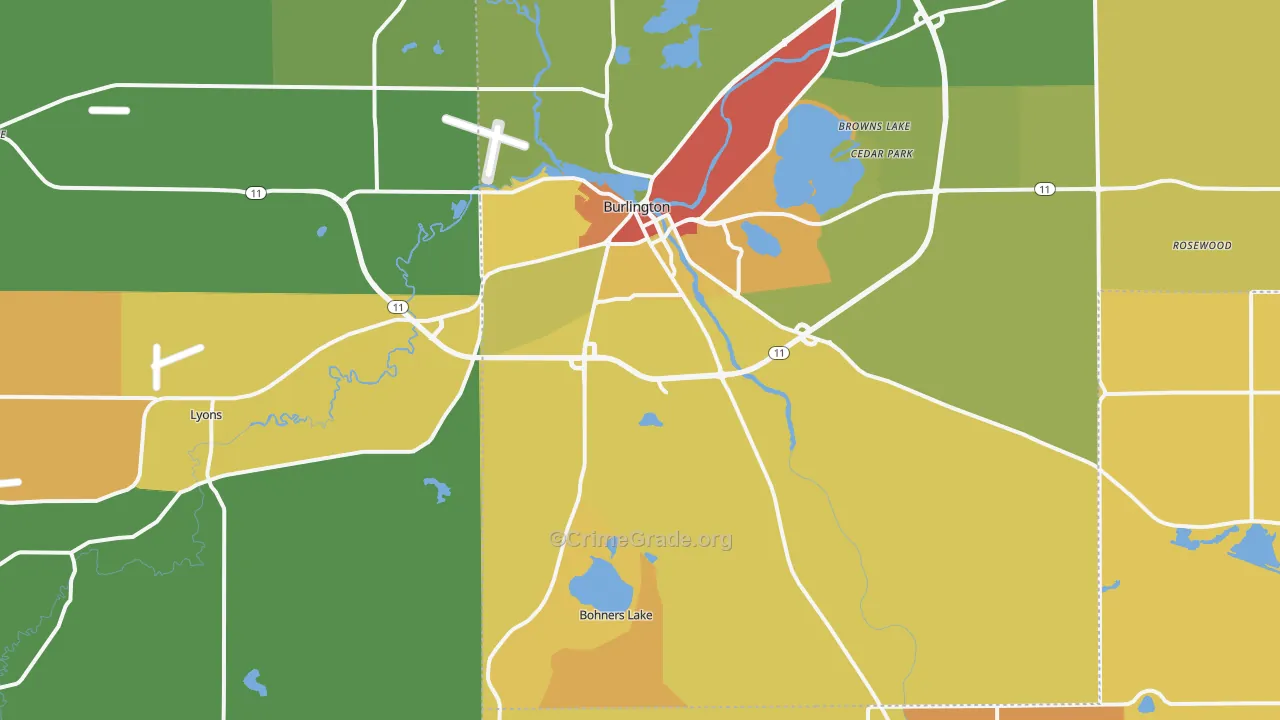 Burlington, WI Map of Vandalism Rates