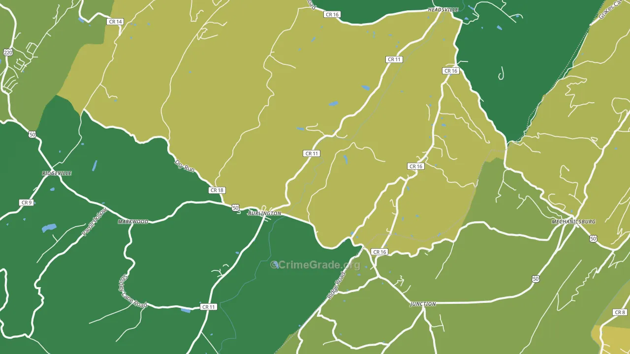 Burlington, WV Map of Vandalism Rates
