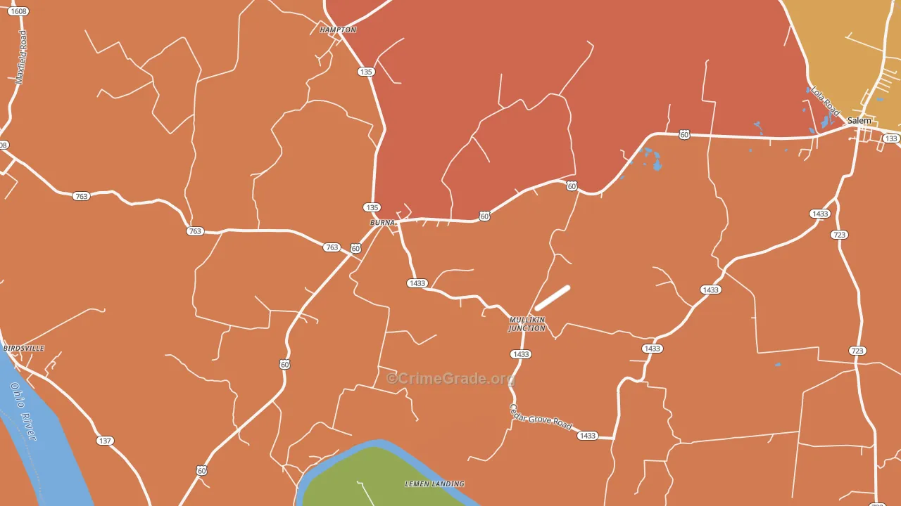 Burna, KY Map of Vandalism Rates