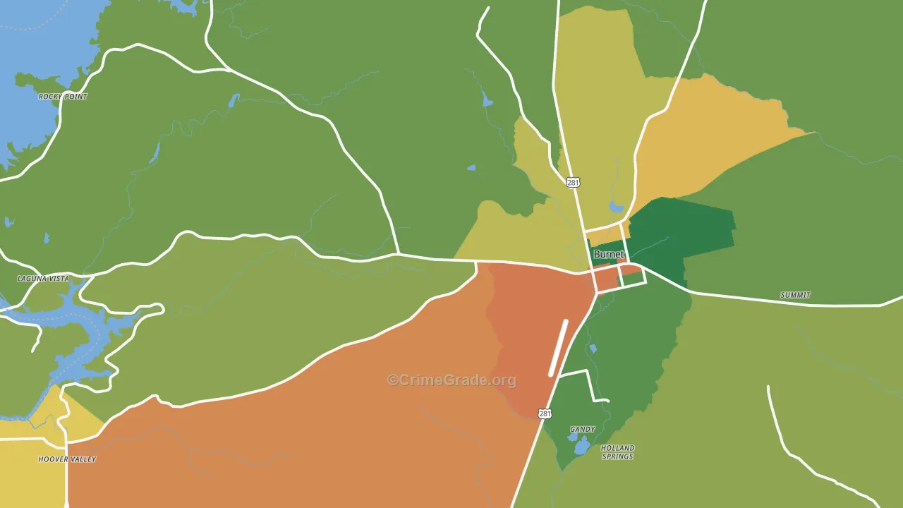 Burnet, TX Map of Vandalism Rates