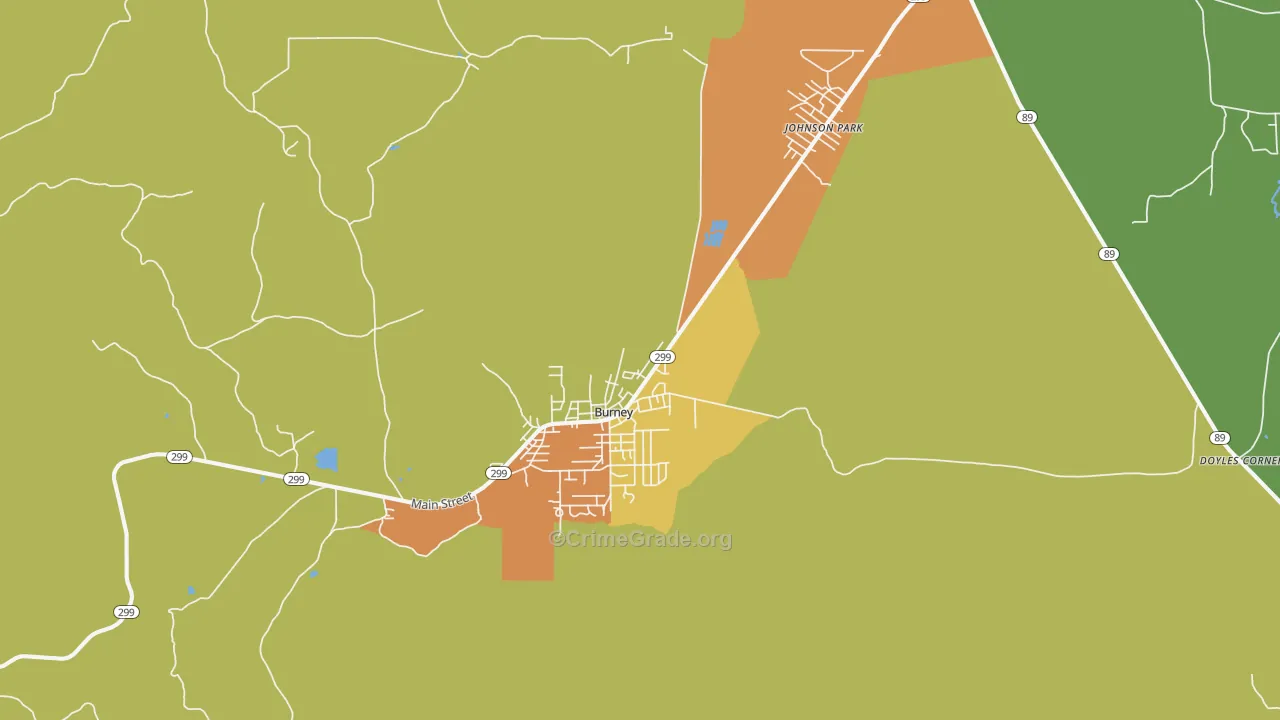 Burney, CA Map of Vandalism Rates
